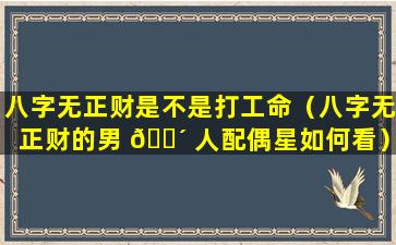 八字无正财是不是打工命（八字无正财的男 🐴 人配偶星如何看）